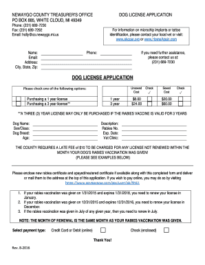 Newaygo County Dog License Application