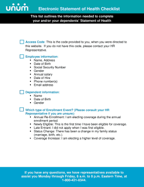 Employee Health Checklist Form