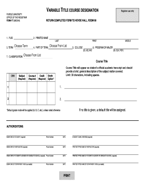 Purdue University Variable Title Course Designation Form