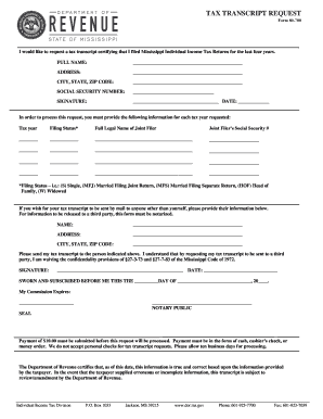 Mississippi Tax Transcript Request Form 80-700