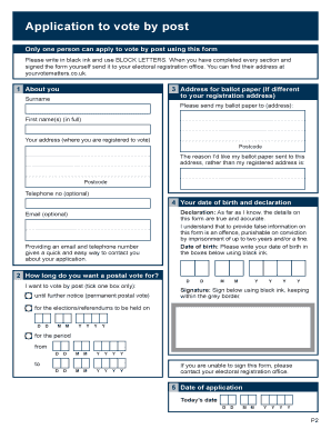 UK Application to Vote by Post