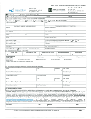 Merchant Payment Card Application Agreement