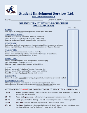 Fortnightly Study Skills Checklist