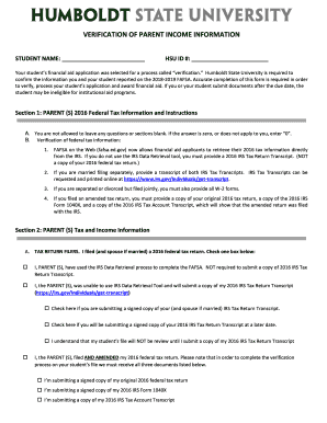 Verification of Parent Income Information
