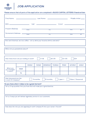 Compass Coffee Job Application Form