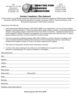 Nutrition Consultation Client Statement