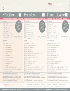 Breakfast Bed No. Order Form