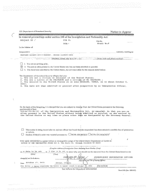 US Department of Homeland Security Notice to Appear