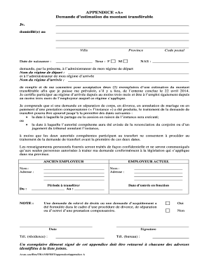 Appendice «A» Demande d’estimation du montant transférable
