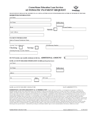 CornerStone Education Loan Services Automatic Payment Request