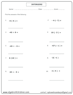 Integer Math Worksheet