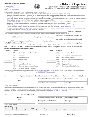 Electrical Licensing and Certification Affidavit of Experience