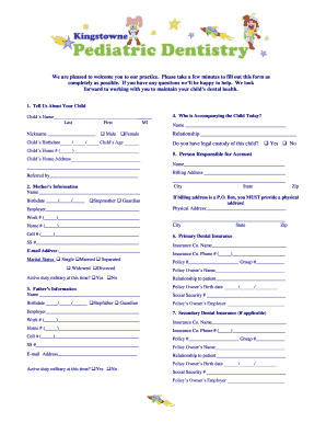 Child Dental Health Information Form