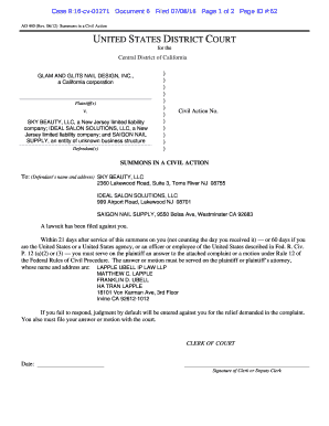 US Federal Civil Action Summons