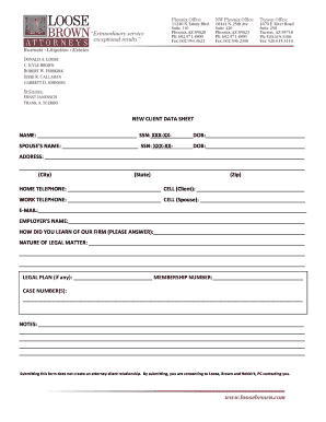 New Client Data Sheet