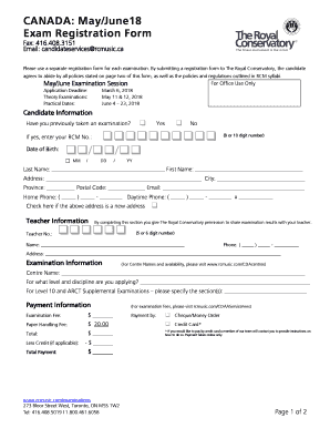 Royal Conservatory of Music Exam Registration Form