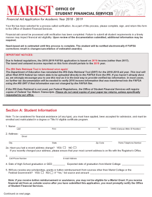 Financial Aid Application for Academic Year 2018-2019