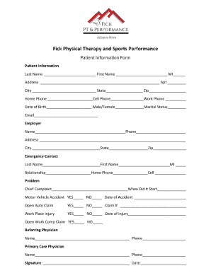Fick Physical Therapy Patient Information Form