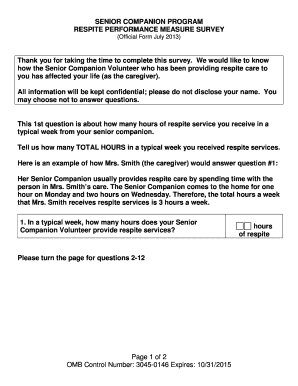 Senior Companion Respite Performance Measure Survey