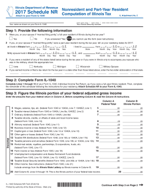 Illinois Schedule NR Nonresident and Part-Year Resident Tax Form