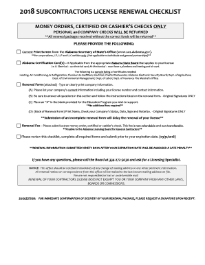 Alabama Subcontractors License Renewal Checklist