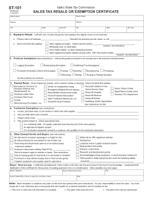 Idaho Sales Tax Resale or Exemption Certificate