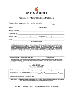 Monarch Casino Win/Loss Statement Request