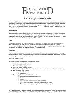 Brentwood Apartments Rental Application