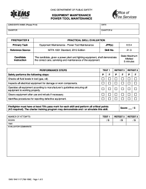 Ohio Firefighter Power Tool Maintenance Evaluation Form