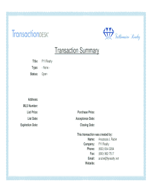 FYI Realty Transaction Summary