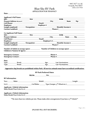 RV Park Tenancy Application
