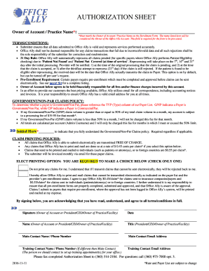 Office Ally Authorization Sheet