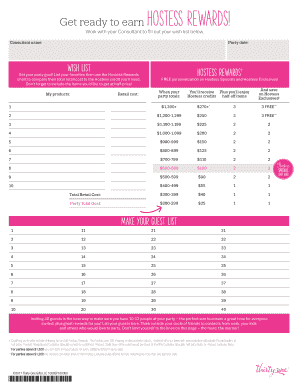 Hostess Rewards Wish List Form