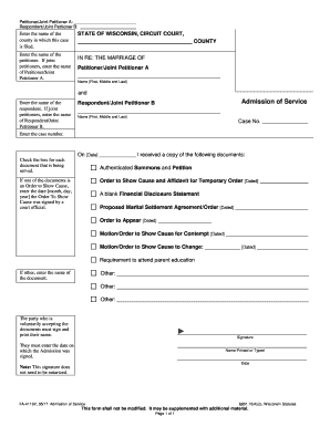 Wisconsin Admission of Service Form
