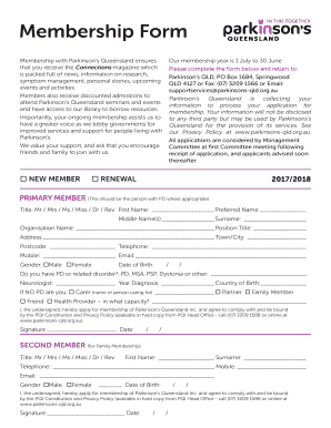 Parkinson's Queensland Membership Form