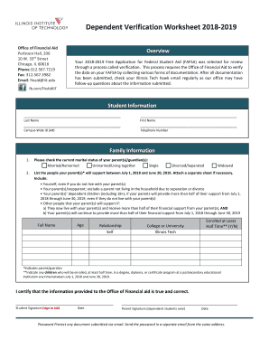 2018-2019 Dependent Verification Worksheet