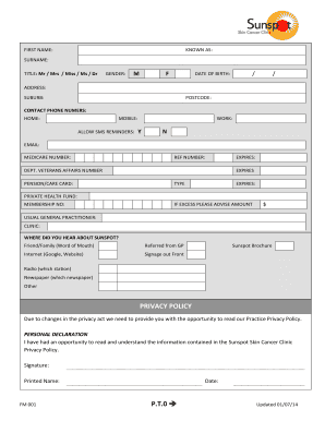 Sunspot Skin Cancer Clinic Patient Registration Form