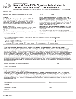 New York State E-File Signature Authorization for Tax Year 2017