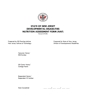 New Jersey Nutrition Assessment Form