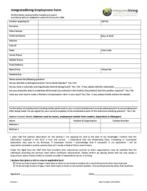 Integrated Living Employment Application Form