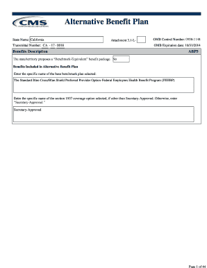 California Alternative Benefit Plan Form