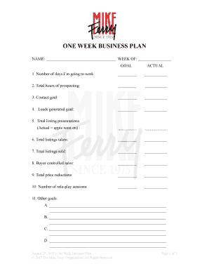 One Week Business Plan