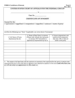 Form 9 Certificate of Interest