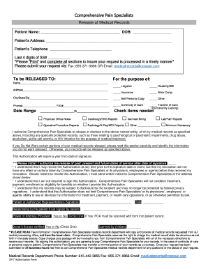 Comprehensive Pain Specialists Medical Records Release Form