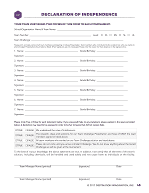 Declaration of Independence Form