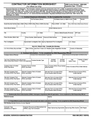 Contractor Information Worksheet