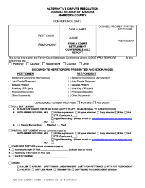 Arizona Family Court Settlement Conference Report