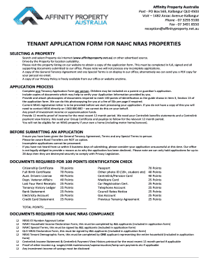 Tenant Application Form for NAHC NRAS Properties