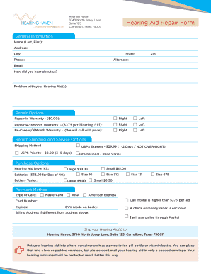 Hearing Aid Repair Form