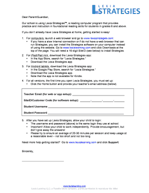 Lexia Strategies Parent Setup Letter